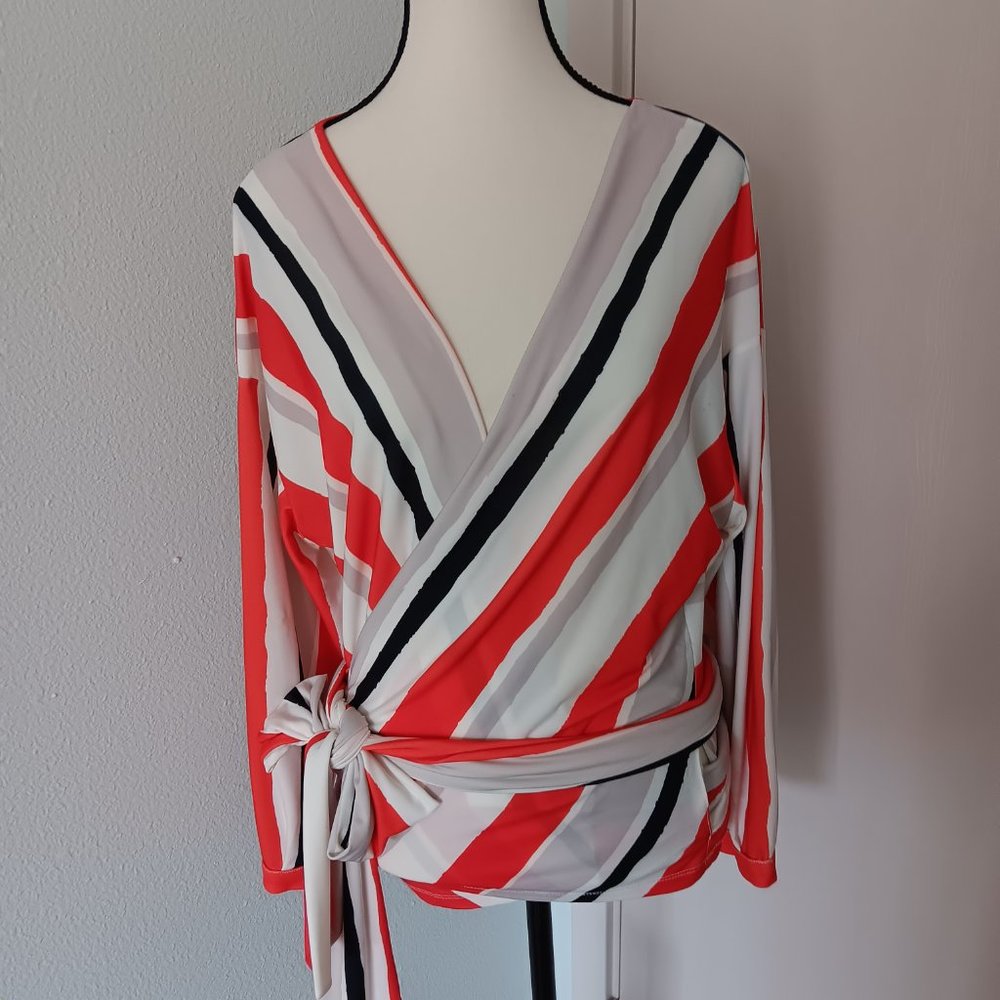 Black Orange and Beige Striped Top, Size L